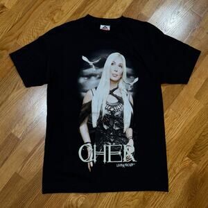 Vintage 2002 Cher T-Shirt Living Proof Farewell Tour Medium Black Rock Tee Y2K